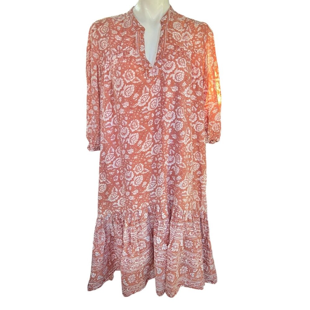 Cleobella Midi Dress Size S to L Tiered 3/4 Sleeves Terracotta Cotton Boho